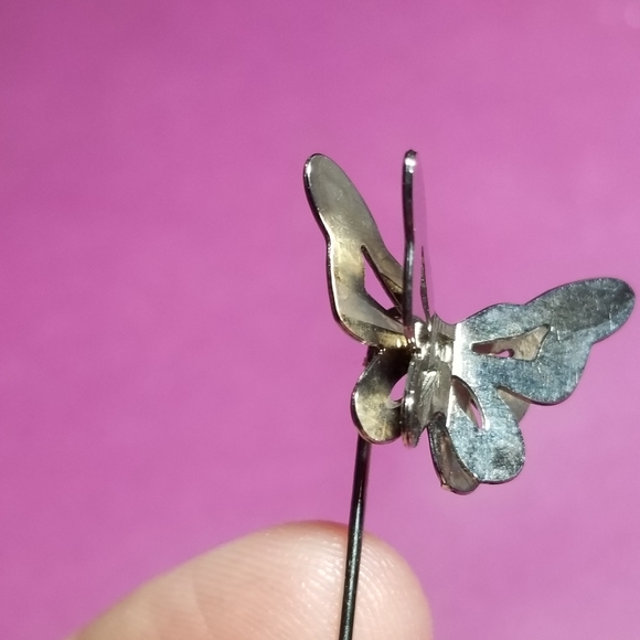 Vintage butterfly stick pin brooch silver tone insect stickpin moth insect bug - Picture 5 of 11